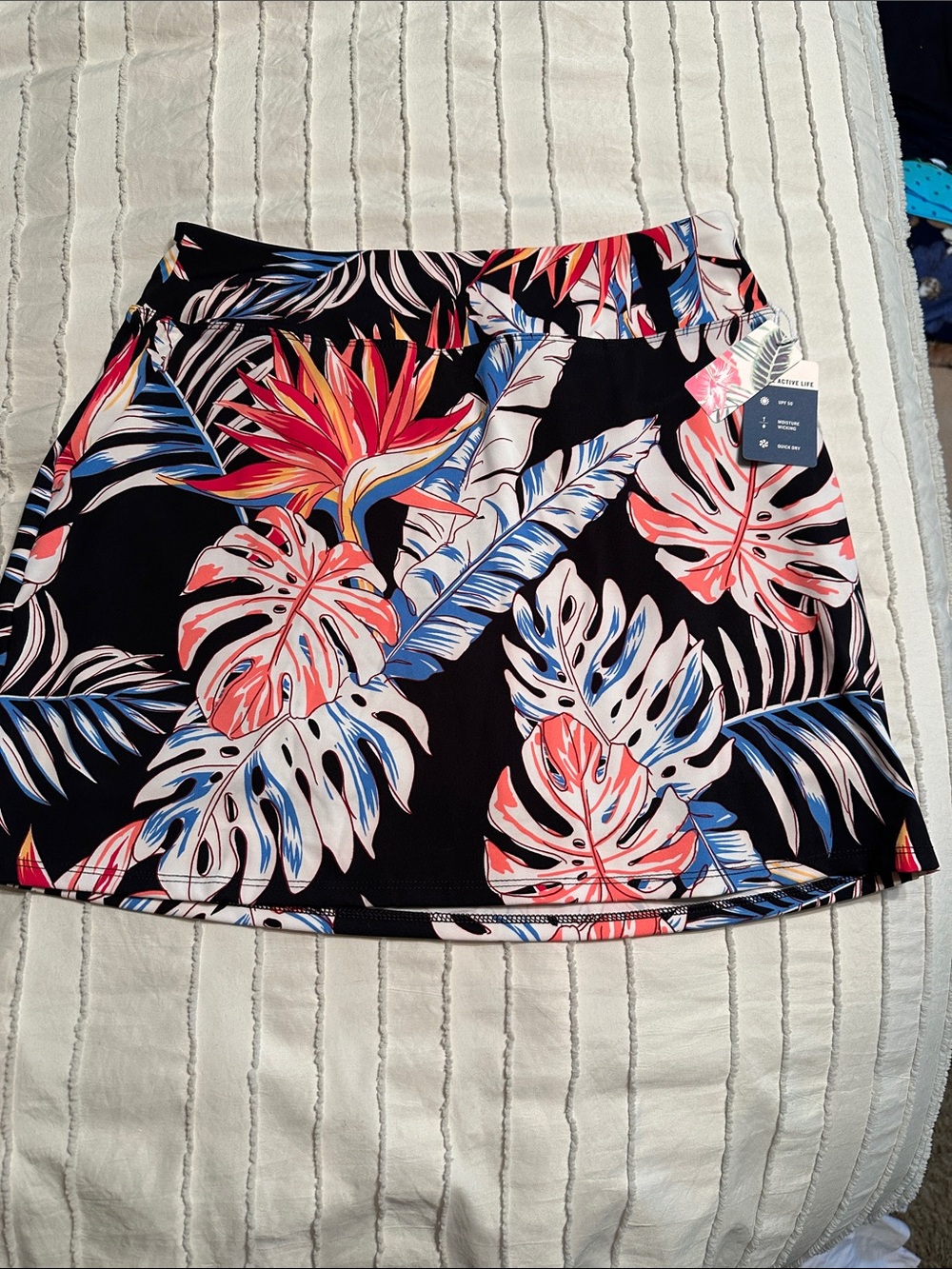 Tommy Bahama Black Golf Skort with Coral & Blue Tropical Print